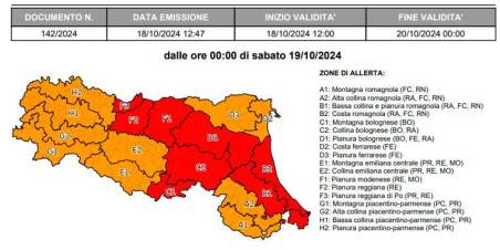 Meteo Romagna, allerta rossa sabato 19 ottobre per piene dei corsi d’acqua