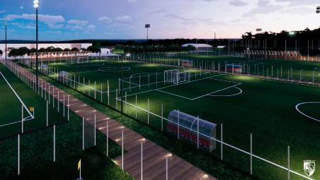 Il rendering del nuovo progetto “Responsible Health &amp; Performance Center” (foto Rimini Fc)