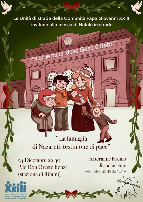 Messa di Natale in strada davanti alla stazione di Rimini martedì 24 dicembre: l’iniziativa della Papa Giovanni XXIII