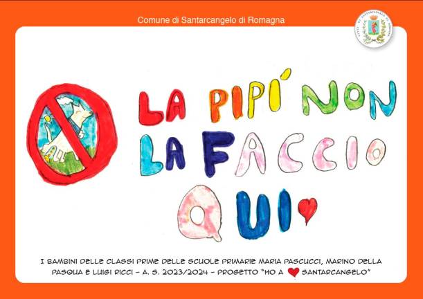 “Chi porta in giro il cane sia civile”: a Santarcangelo i disegni dei bambini diventano adesivi per i negozi