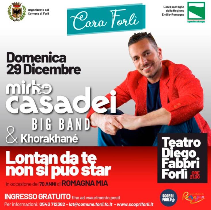 Forlì, “Lontan da te non si può star”: il 29 dicembre Mirko Casadei e Khorakhanè in concerto gratuito al teatro Fabbri