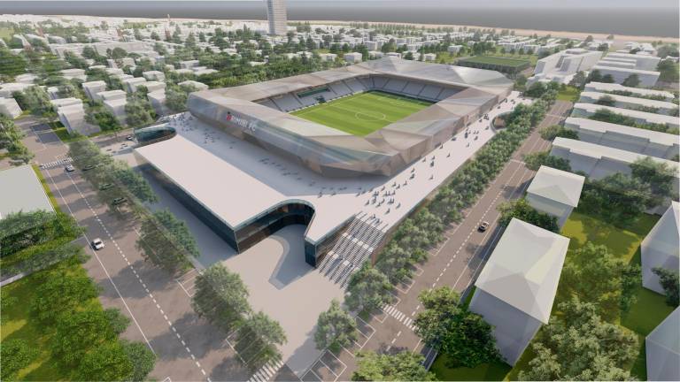 Il rendering del nuovo stadio Romeo Neri