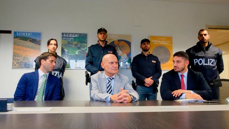 La conferenza stampa in procura. Da sinistra: Raffaele Belvederi, Daniele Barberini e Paolo Verdecchia (Foto Fiorentini)