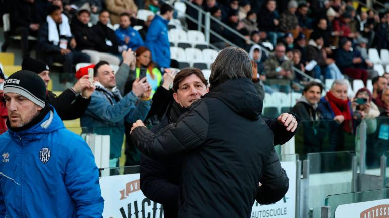 Michele Mignani e Filippo Inzaghi prima di Cesena-Pisa (foto Zanotti)