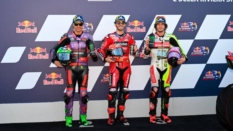 Da sinistra Franco Morbidelli, Francesco Bagnaia e Marco Bezzecchi