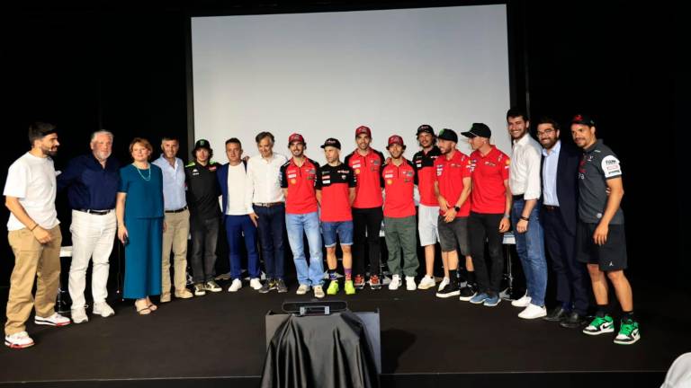 Tutti i protagonisti della presentazione della World Ducati Week 2024 tenutasi ieri nell’auditorium di Borgo Panigale foto MARZIO bondi