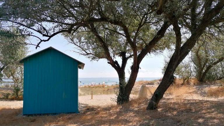 Uno dei caratteristici capanni balneari sulla spiaggia di Marina di Ravenna