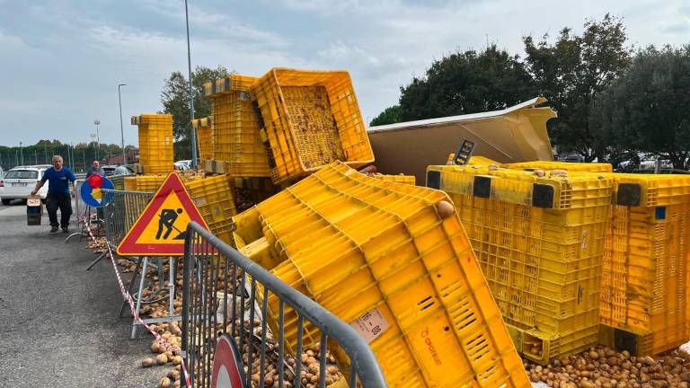 Riccione, si ribalta il Tir carico di patate: scatta la raccolta per riempire le borse VIDEO GALLERY