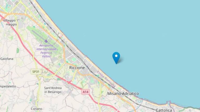 Scossa di terremoto poco dopo le 23 al largo di Riccione, avvertita lungo la costa fino a Rimini e Ravenna