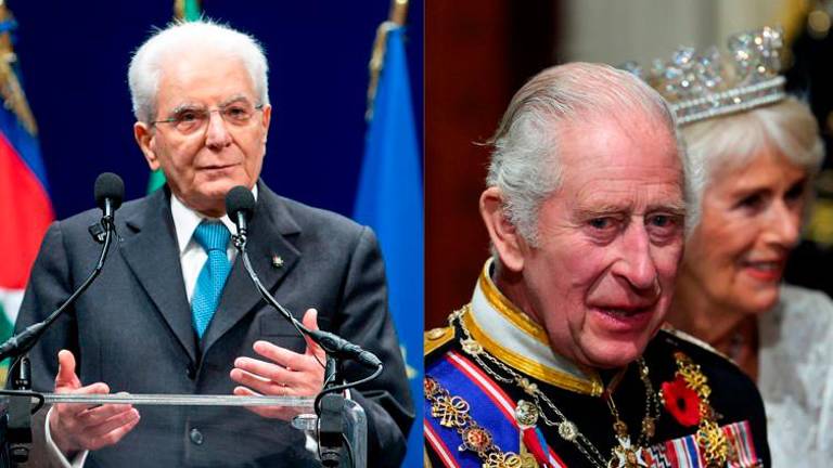 Il Presidente della Repubblica Sergio Mattarella, Re Carlo III e la Regina Camilla