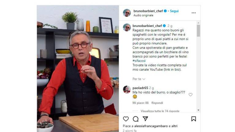 “Spaghetti alle vongole con burro e pan grattato”: lo chef Barbieri accende il dibattito su Instagram