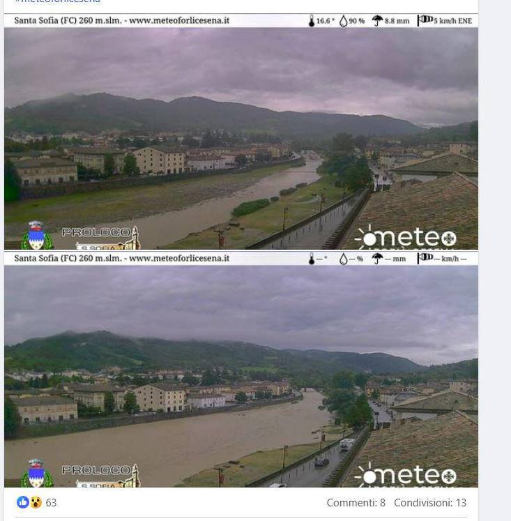 Santa Sofia, il fiume Bidente in pochi secondi si trasforma così, il video è impressionante